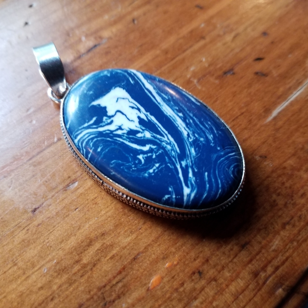 Large Vintage Marbled Blue Stone Pendant